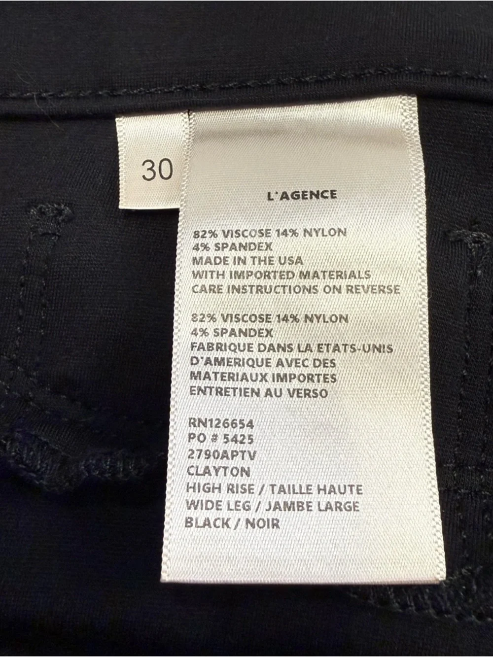 L’Agence Clayton High Rise Wide Leg Ponte Pants Black Size 30 - Picture 11 of 13